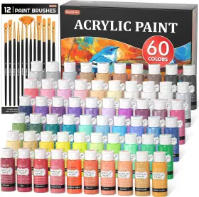 Sa-ap60 Shuttle Art Acrylic Paint 72 Colors Set 2oz/60ml Bottles Rich Pigments 12 Brus