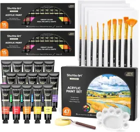 Sa-pc57 Shuttle Art 47 Pack Acrylic Paint Set 15 Colours Piece Colors X 2