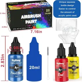 84884 Sigwong Airbrush Paint Set 26 Colors For Metal Plastic Models Leather #2
