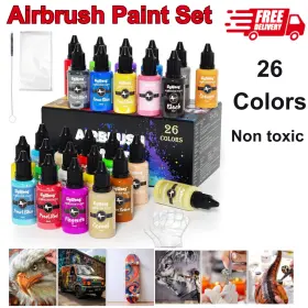 84884 Sigwong Airbrush Paint Set 26 Colors For Metal Plastic Models Leather
