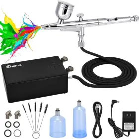 7-gear Slskbut 313026911923 Airbrush Kit With Air Compressor Adjustable 55 Psi Professionals