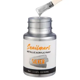 Snailmart 717298087407 80ml Metallic Silver Acrylic Paint With 2.82 Fl Oz Pack Of 1 Silver-80ml