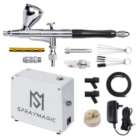 S200-140b Spraymagic Airbrush Kit With Air Compressor 50psi Dual-action Gravity Brush Gun Pai