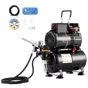 Svopes 744759721068 Airbrush Kit Dual Fan Compressor With 3. 5l Tank 0. 3mm Tip Set For