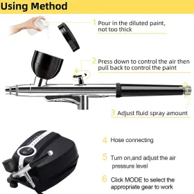 Sweetysun 754193389410 Upgraded 35psi Airbrush Kit Multi-functional Action Set With Compre #3