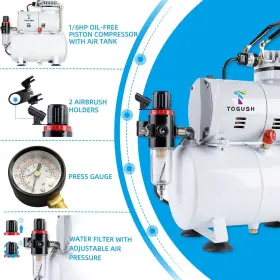 Md009 T Togush 726673255447 Airbrush Kit With Air Compressor Dual Action Gravity And Siphon Feed #2