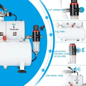 Md009 T Togush 726673255447 Airbrush Kit With Air Compressor Dual Action Gravity And Siphon Feed #3