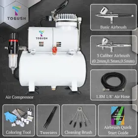 T Togush 726673255454 Airbrush Kit With Air Tank Compressor 2 Dual-action Gravity 0.2 #2