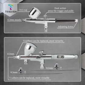 T Togush 726673255454 Airbrush Kit With Air Tank Compressor 2 Dual-action Gravity 0.2 #3
