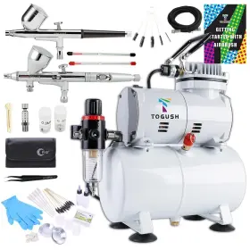 T Togush 726673255454 Airbrush Kit With Air Tank Compressor 2 Dual-action Gravity 0.2