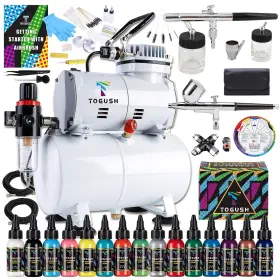 T Togush 726673255553 Air Tank Compressor With Gravity Airbrush And Siphon 15 Col