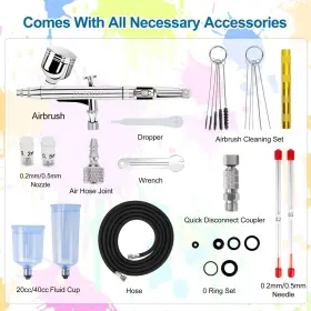 Tab06b Talerluv 755478750581 Airbrush Kit Dual-action Gravity Gun With 0.2/0.3/0.5mm Needles Set #2