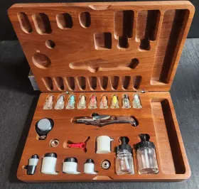 A7778 Testors Aztek Ultimate Metal Airbrush Kit In Walnut Case Orig Box Incomplt
