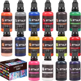 Tigerily 313047151131 Airbrush Paint-16colors Paint Set 1fl Oz Opaque And Brilliant Colors Leat