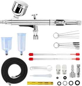 Tab06b Tigerily 313055959965 Airbrush Kit Dual-action Gravity Gun With 0.2/0.3/0.5mm Needles Set 7cc