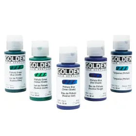 Tribello 840309600187 Golden Fluid Acrylic Paint Set - 5 Colors 0.2 Fl Oz Pack Of Phthalo