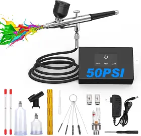 Hp026 Turnrise Airbrush Kit With Air Compressor 50psi High Pressure Brush