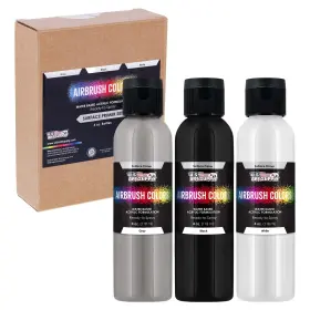 U.s. Art Supply 840234516331 Black White Gray Surface Primer Airbrush Paint Set 4 Oz - Ready-to-spray