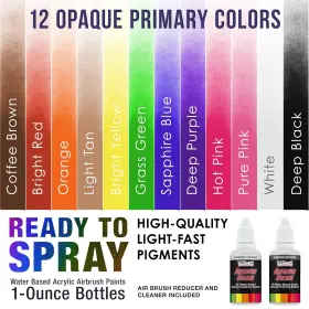 U.s. Art Supply 848849018943 12 Color Set Of Primary Opaque Colors Acrylic Airbrush Leath #2