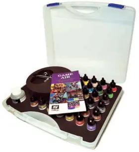 Vallejo Acrylic Paints 429551728713 Basic Game Air Paint Set In Plastic Storage Case 28 Colors Thinner Cleaner &