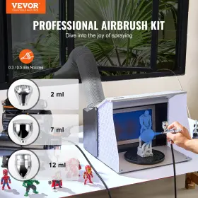 Vevor 197988384922 Airbrush Gun Dual Action Gravity Feed With 0.3mm And 0.5mm Nozzles Kit