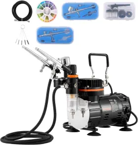 Abk1015 Vevor Airbrush Kit Professional Set With 1/5 Hp Compressor And 3 Airbrus