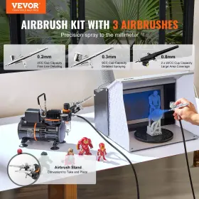 I77ox Vevor 3 Airbrush Kit Dual Fan Air Compressor Professional Airbrushing System #2