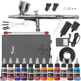 Xj300-12pc Visit The Colima Store 2025 Dual-action Airbrush Kit With Compressor 12 Paints And Cleaning