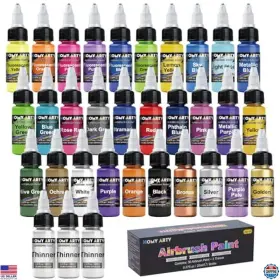 B0cc5hpptn Visit The Homy Arty Store Vibrant 30-color Airbrush Paint Set With 3 Thinners - Ready-to-spray Acrylics
