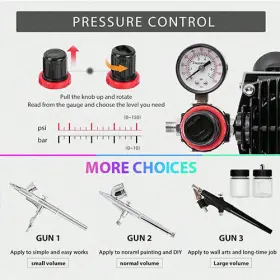 6324 Vivohome Professional Airbrushing Combo Set With 1/5 Hp Portable Compressor Kit #3