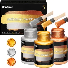 Metal200 Wadities Acrylic Paint Metallic 3pcs 13.5oz 375g Gold And 3 Bronze Silver