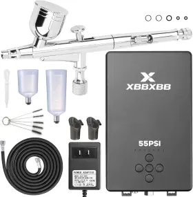 Xbbxbb-300 Xbbxbbb Upgraded 55psi Dual-action Airbrush Kit With Compressor - Ultra Silent Adjustab