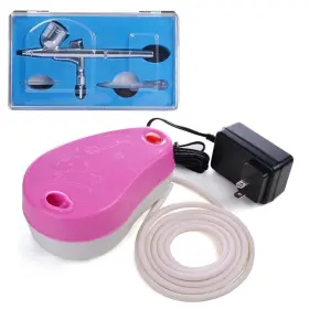 Xcceries 637509419158 Dual Action Airbrush Air Compressor Kit Gravity Feed Tattoo Hobby 0.3mm Pink