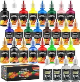 Xdovet 313046470417 24 Colors Airbrush Paint Set 30 Ml/1 Oz With Thinner And Cleaner Ready To Spray