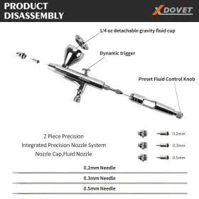 Pb-131-us Xdovet Dual-action Airbrush Kit Air Brush Painting Set With 0.2mm/0.3mm/0.5mm #2