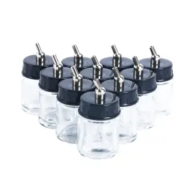 Yaekoo 711221840305 10x 22cc Transparent Glass Airbrush Bottles& Lid With Metal Connector Us Stock