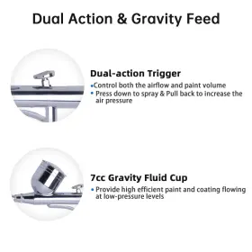 31brs003-hs-30a Yescom Dual Action Gravity Feed Spray Gun 0.3 Mm Airbrush Paint Tattoo Nail Art Makeup #3