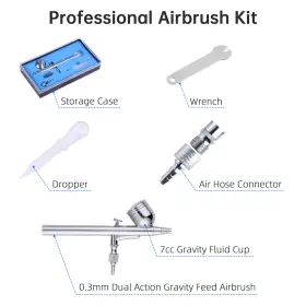 31brs016-tg470-11 Yescom 0.3mm Dual Action Airbrush Kit Gravity Feed Spray Gun Tattoo Nail Art Makeup #2