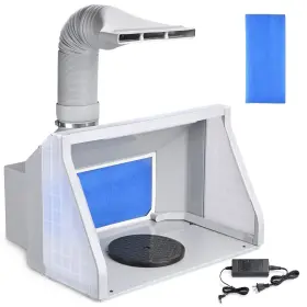 31sbh005-2fan-07 Yescom Dual Fans Airbrush Paint Spray Booth Kit With 3 Led Lights Exhaust Filter Hobby