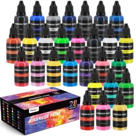 Yk-eu-yl-18 Ykall Airbrush Paint Set 28 Colors Water-based Acrylic 1fl Oz Opaque Pearl And N
