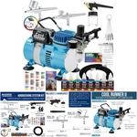 Airbrush Kit Dual Fan Compressor 3 Brushes 6 Color Paint Set Crafts Auto. Fixed Price $409.99.