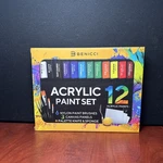 Benicci Complete Acrylic Paint SET-12 Rich Pigment Colors & 6X Art Brushes.. Fixed Price $19.99.