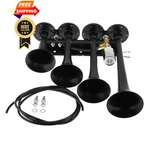 Drisentri 12V / 24V Truck Train Air Horn, 185DB Super Loud Four Trumpet Black. Fixed Price $82.98.