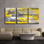 WALL26- Grey And Yellow Abstract Painting- Canvas Art- 24"X36"X3 Panels. Fixed Price $89.99.