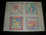 New Baby 4-PANEL Toys Ducky Piggy & Teddy Bear 14X11" Greeting Card Art #3022. Fixed Price $40.25.