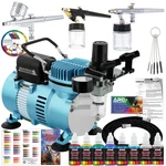 New 3 Airbrush Kit 6 Primary Colors Compressor Dual-action Wheel Set. Fixed Price $190.33.