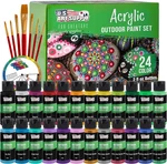 Professional 24 Color Outdoor Acrylic Paint Set, 2OZ Bottles, With 7 Brush Kit -. Fixed Price $51.73.