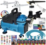 Cool Runner Dual Fan Compressor Kit With 3 Airbrushes & 6 Acrylic Colors. Fixed Price $299.99.