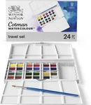 Winsor & Newton Cotman Watercolor Semi-gloss Paint Travel Set 24 Half Pans. Fixed Price $22.29.
