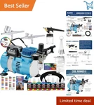 Kit With Compressor Set 3 Airbrushes 6 Colors Auto Crafts Art. Fixed Price $244.98.
